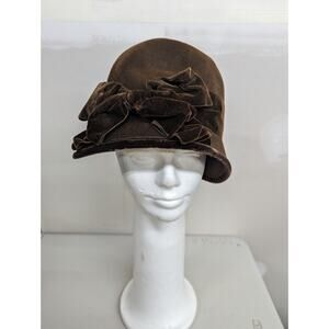 Louise Green Womens Wool Cloche Hat Ribbon Bow Brown One Size